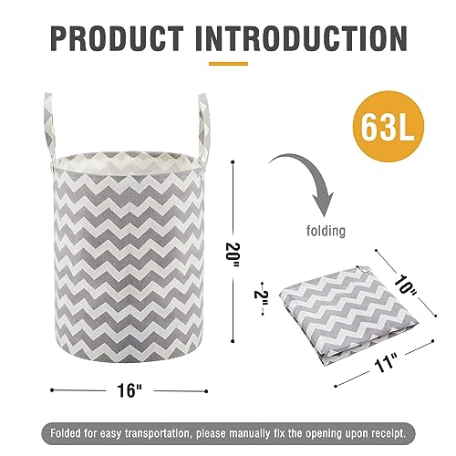Image of Baby Laundry Basket Nursery Hamper with Long Handles, Grey Chevron | Large Storage Basket, baby hamper, pink laundry basket, kids hamper, Toy Bins for Nursery, Girls, Boys, Kids Room Decor