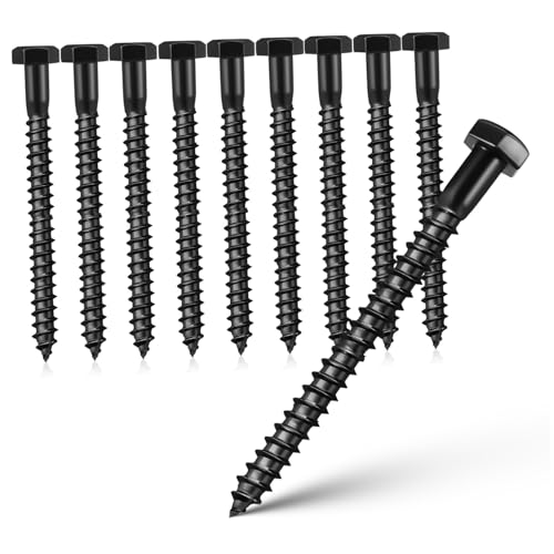LALAFINA 10Pcs Head Lag Screws Carbon Steel Lag Bolts Self Tapping Exterior Screws for Wood Durable Heavy Duty Fasteners for Construction and Projects