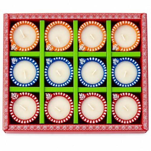 Image of Premium Laxmi Decorative Clay Diya Set of 12 | Handcrafted Colourful Mitti Diyas for Diwali