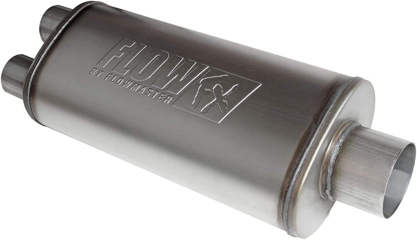 Flowmaster 72587 FlowFX Muffler 3.5" Center Inlet/2.5" Dual Outlet - Moderate Sound 409 Stainless Steel