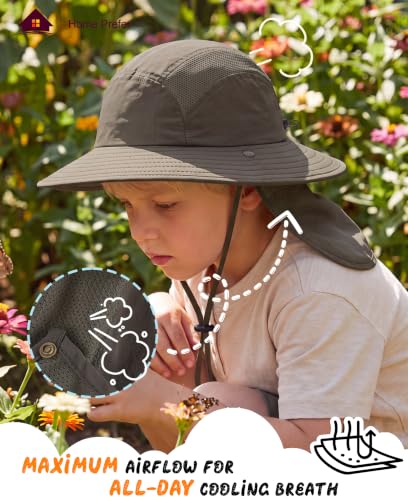Image of Home Prefer UPF 50+ Boys Sun Hat with Neck Flap Wide Brim Summer Beach Bucket Hat for Boys Girls Toddler Kids Safari Hat