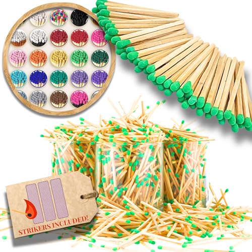 Image of 500 Count | 2 inch Green Matches | Strikers Included | Color Tip Wooden Match | Refill for Matchstick Jars, Candle Display, Holders & Bottles | 2 in inches Long