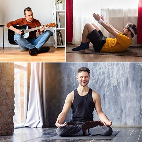 Grpskcos Non Slip Socks For Men House Socks With Grips 3 Pairs Anti-Skid Yoga Pilates Tile Wood Floors Hospital Slipper Socks (03 Black+Gray+Coffee, 13-15) #TOP1