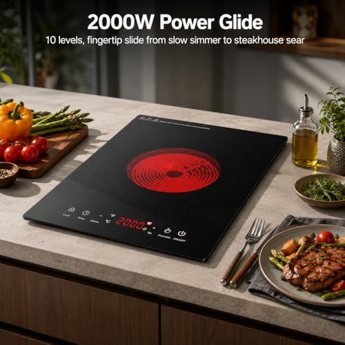 Image of Electric Cooktop, ANHANE 1800W Portable Stove Top, 12 inch Infrared Single Burner Hot Plate for Cooking, Countertop Ceramic Radiant Cooker with Timer & Child Lock, All Cookware Compatible for RV /Dorm