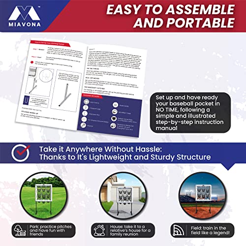 Miavona Pitching Pocket Net – For Baseball And Softball, 9 Hole Pitchers Target Strike Zone, 3 Adjustable Heights, Includes Resistance Bands, Water Bottle And Towel #TOP3
