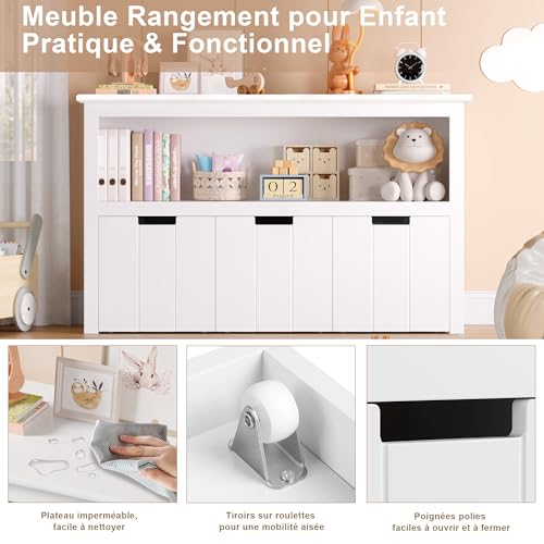 Meuble Rangement Enfant 3 Tiroirs à Roulettes FOREHILL