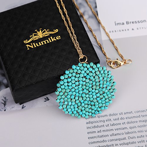 Niumike Handmade Crystal Circle Pendant Necklace For Women Disc Long Statement Necklaces With Box Valentines For Her (Created-Turquoise) #TOP5