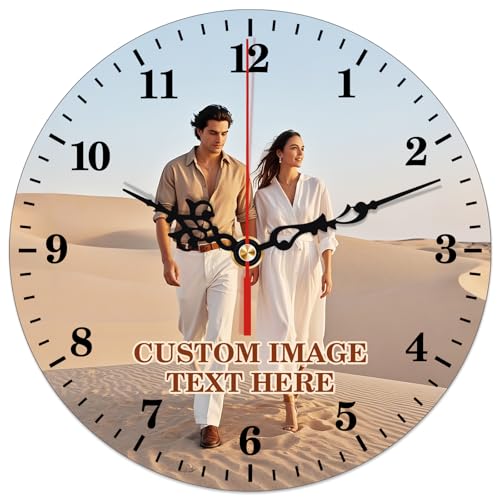 AUANIYAN Personalized Wall Clock Custom Clock Personalized Wood Kitchen Decoration Add Your Own Design with Picture Logo Name (Dial Plate Optional)