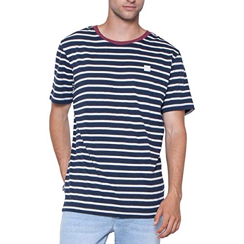 ZGY Denim Mens Striped Crew Neck T-Shirt Navy M