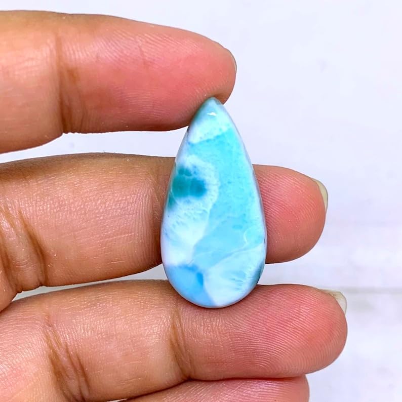 2 Pcs. Of Natural Larimar Pear 31x15x6mm Cabochon loose gemstone for jewelry making. (DIY, Ring, Pendant, Necklace)| GH_NAT_05974_2 image 3