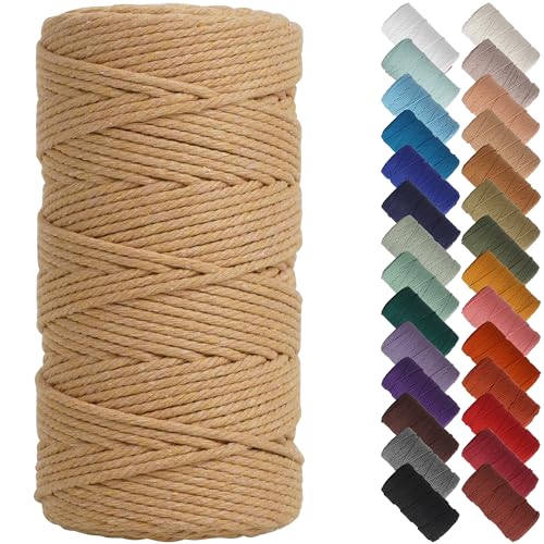 NOANTA Light Tan Macrame Cord 3mm x 220yards, Cotton Rope Macrame Yarn