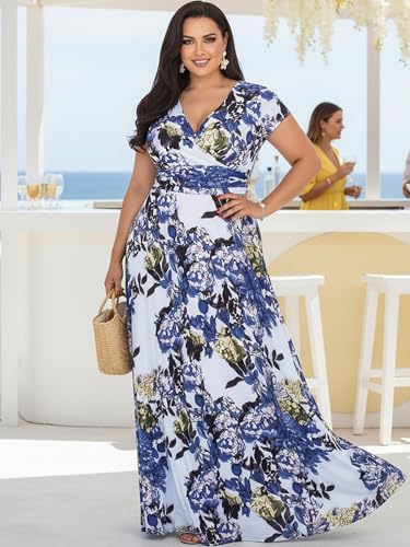 Image of KOH KOH Womens Long Floral Print Cap Sleeve Modest Flowy Summer Maxi Dress Gown