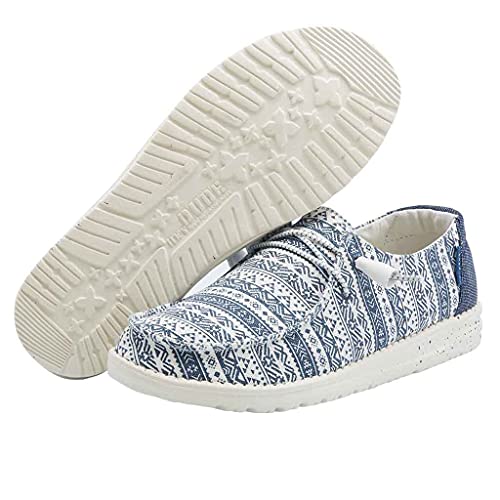 Image of Hey Dude Women's Wendy Blue Aztec Size 9 | Women's Shoes | Women's Lace Up Loafers | Comfortable & Light-Weight