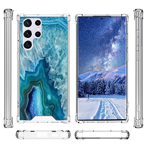 Kanghar Compatible With Samsung Galaxy S22 Ultra 5G Case + Pet Screen Protector - Slim Clear Edge Protective Cases For Girls Women Shockproof Hard Pc Soft Tpu Bumper Phone Covers - Blue Agate Marble #TOP1