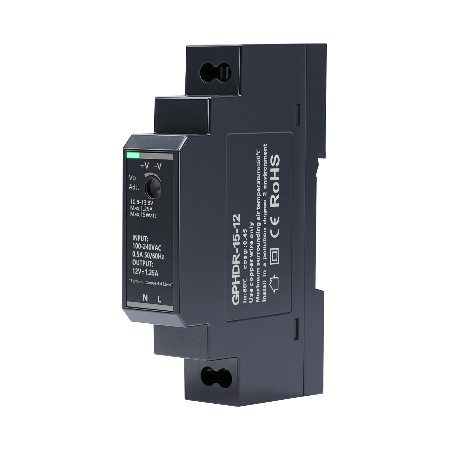 Zasilacz 12 V szyna ochronna 1,25 A 15 W hdr-15-12 din szyny, zasilacz wejściowy 100-240 V AC, stałe wyjście 12 V DC / 1,25 A z ochroną przed przepięciem, przeciążeniem, przeciążeniem i zwarciem.