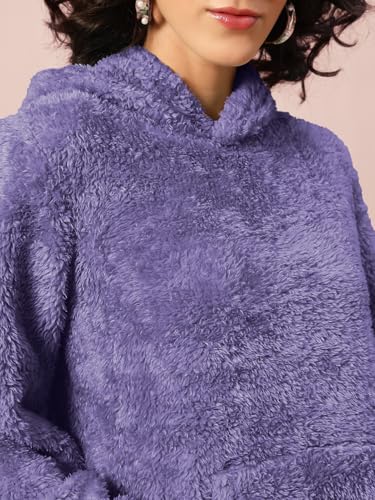 Image of THE DRY STATE Women's Basic Fit Teddy Fur Hoodie with Kangaroo Pocket