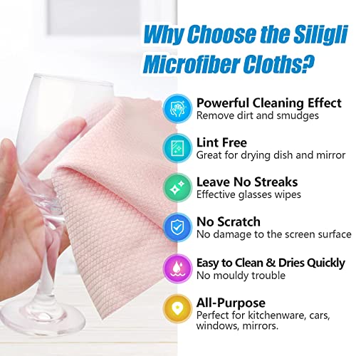 Siligli Streak Free Miracle Cleaning Cloths, Reusable Kitchen Towels, Easy Clean Cloth, Nanoscale Cleaning Cloth, Window Mirror Cleaning Cloth, 11.8"×11.8", Pack Of 10 (Color Shipped Randomly) #TOP1