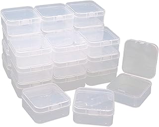 24 Pack Small Clear Plastic Storage Containers with Hinged Lids for Organizing, Mini Beads Storage Containers Box for Jewelry, Hardware, Game Pieces, Crafts,Tiny Beads and More Small Items