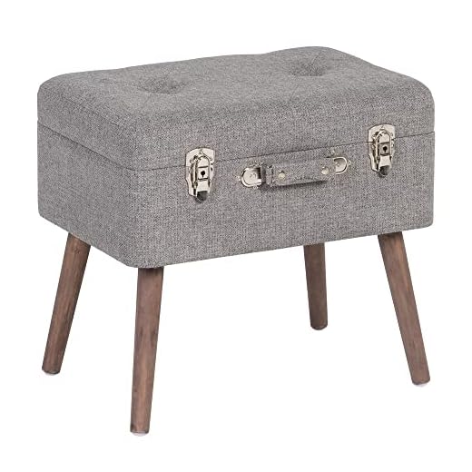 LOLAhome Puff arcón Maleta Gris de Tela y Madera de 50x35x45 cm