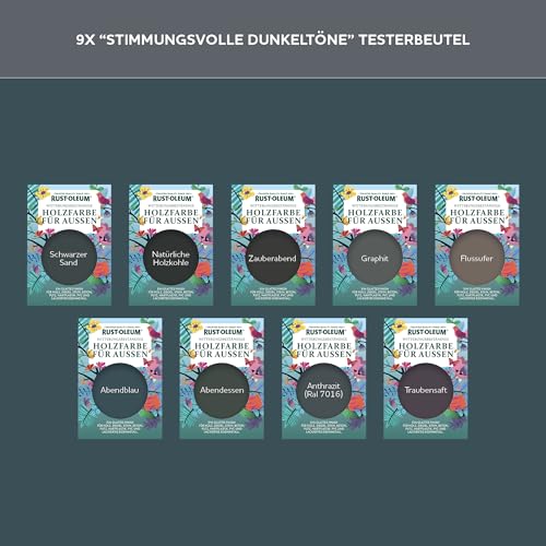 Rust-Oleum Holzfarbe Für Aussen Testerbox - Stimmungsvolle Dunkeltöne - Seidenglanz