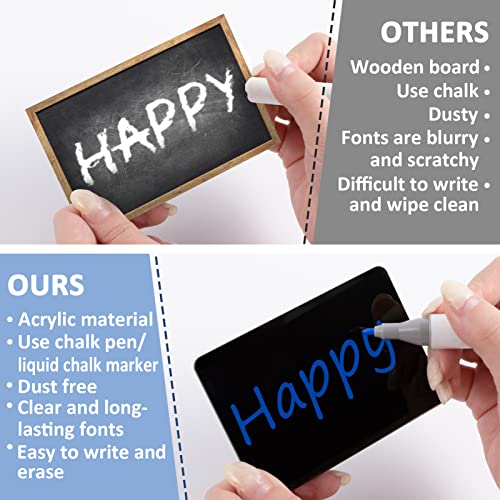 16PCS Acrylic Mini Chalkboard Sign - Small Chalkboard Table Tent Sign, Black Tag Board, Reusable Table Marker for Weddings Birthdays Buffets Bakeries Message Boards Food Tents