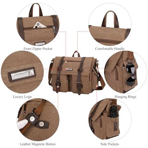 Image of WITZMAN Vintage Canvas Messenger Bag for Men Large Satchel Bags Crossbody Shoulder Fit 17 inch Laptop
