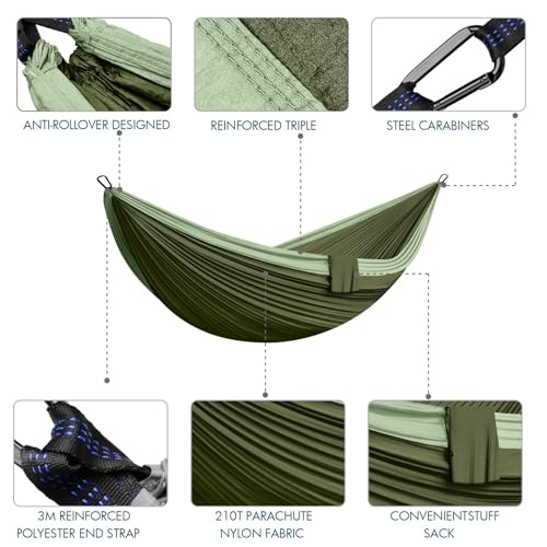 Hängematte Outdoor Camping Hängematten 2 Personen 300 x 200 cm Ultraleicht Tragbar Reise Hängematte bis 300 kg Tragfähigkeit Fallschirm Nylon Garten Strand Doppelhängematte Atmungsaktiv Hammock