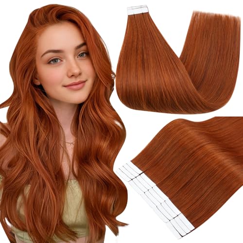 Image of Full Shine Human Hair Extensions Tape in, Bronzed Amber 22 Inch | 50g 20PCS, Invisible Straight Double Sided Hair Extensions Real Human Hair Tape in Modern Lifestyles Add Length