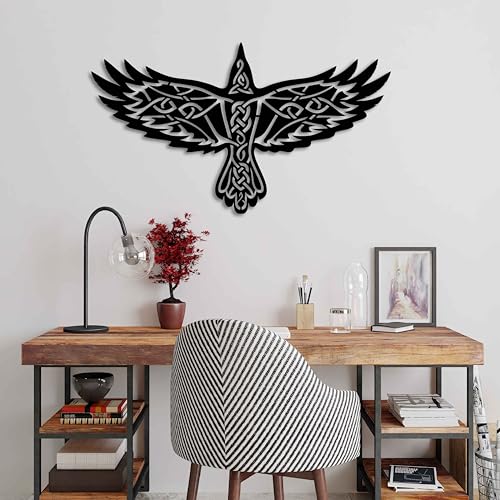 KAWA METALWORKS Nordic Viking Wall Art Decor, Norse Raven Metal