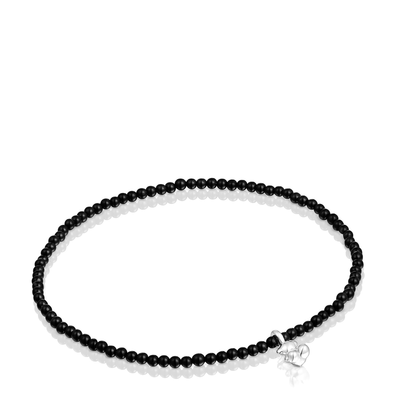 TOUS Pulsera de Ónix con Oso en Plata de Primera Ley para Mujer de 5,5mm, y 16.5 cm de Largo, Colección Bold Bear