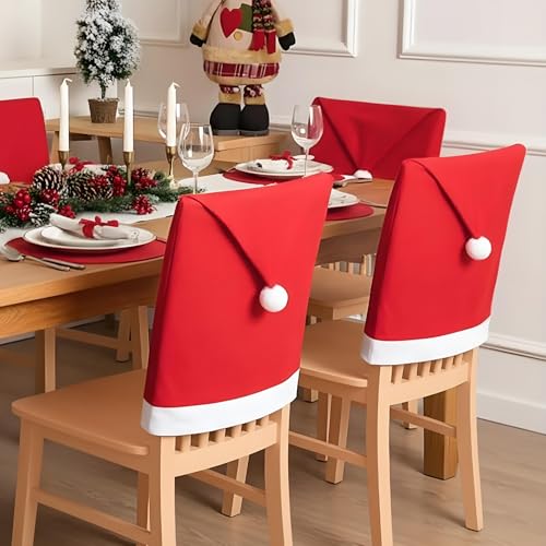 Stuhlhussen Weihnachten 6er Set, Nikolausmütze Stuhlbezug Husse,...