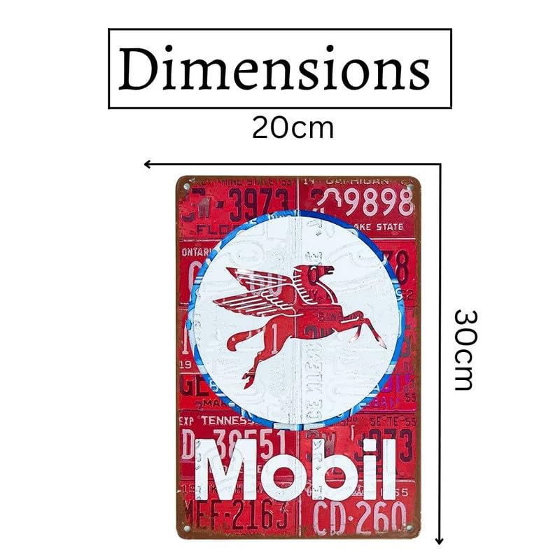Image of Eazywagon Decorative Retro Metal Signs Wall Plate - 12x8 Inch (Mobil) | Weatherproof Vintage Metal Sign Plate for Cafe, Home, Bar, Garage | Decorative Wall Hanging Sign Board