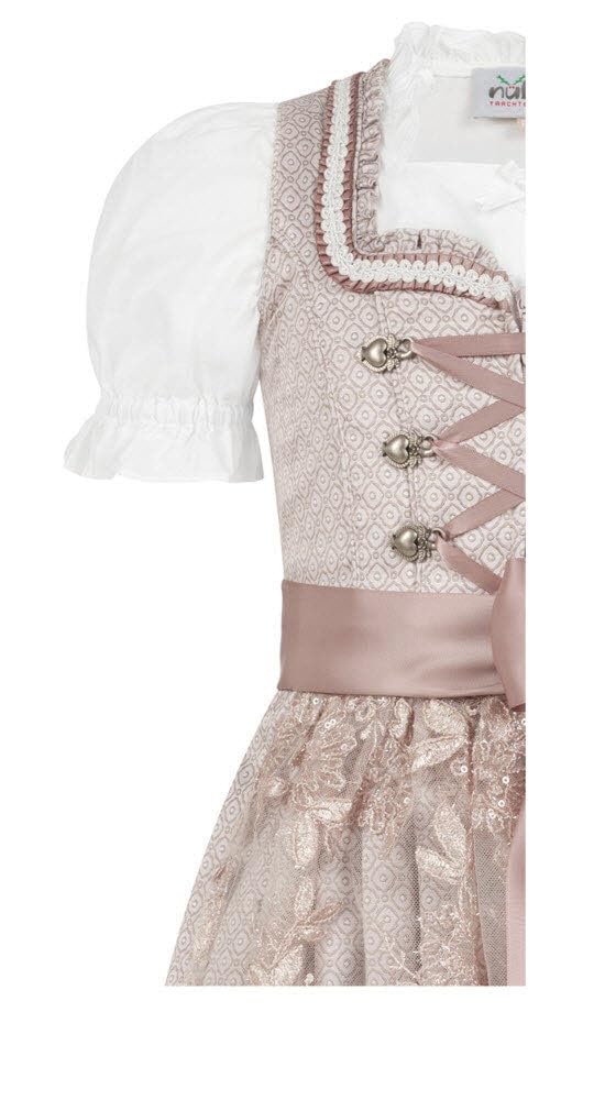 Nübler Dirndl Mädchen - 3 teiliges Set Dirndl Kleid mit Trachtenbluse und Schürze traditionell - Moderne bayrische Tracht, Stella Rosa