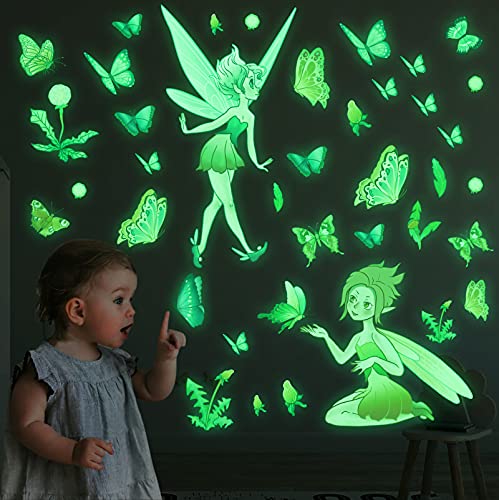 Marsway Glow in The Dark Floral Fairy Wall Stickers Luminous Butterfly Flower Fairy Deals for Home Decor Room Bedroom Ceiling Gifts for Baby Kids Floral Fairy