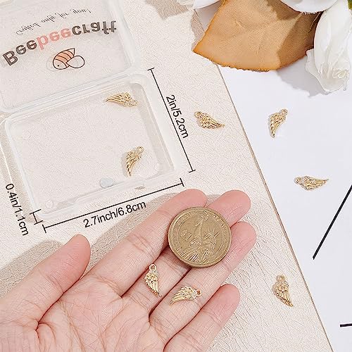 Beebeecraft 1 Box 10Pcs Angel Wing Charms 14K Gold Plated Feathers Charm Pendant with Clear Cubic Zirconia for DIY Bracelet Necklace3