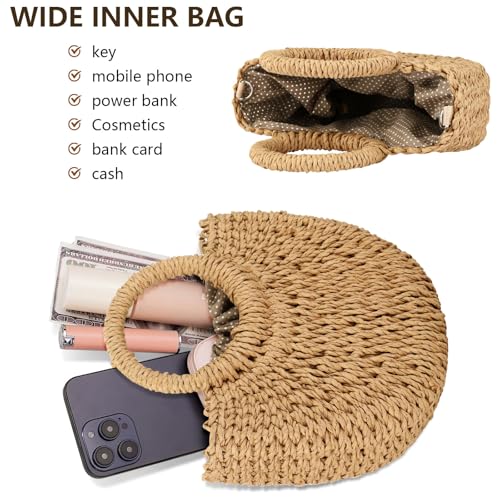 FENBEN Women Straw Crossbody Bag Summer Beach Weave Shoulder Bag Rattan (Brown)