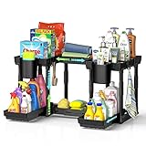 Expandable Under Sink Organizer and Storage 2 Pack, 2 Tier Pull Out Sliding Under Bathroom Cabinet S