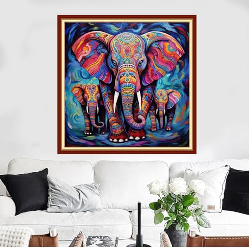 Image of Funxvoot Stamped Cross Stitch Kits Beginners Full Range of Embroidery Kits for Adults 11CT Embroidery Patterns Needlepoint Kits Printed Cross Stitch Kits - (Colorful Elephant 18x18 inchs)