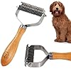 Pet Dematting Comb for Dogs and Cats with Wood Handle Deshedding Undercoat Rake for Dogs with Stainless Steel Blades Dog Comb for Detangling Thinning and Shedding All Hair Types We Love Doodles