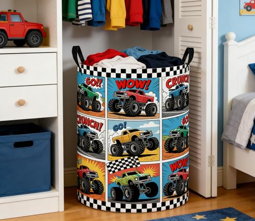 Image of Baby Laundry Basket Baby Nursery Hamper Kids Laundry Basket Toy Storage Bin for Boys Room Decor Gift Baskets for Bedroom Bathroom(Truck)