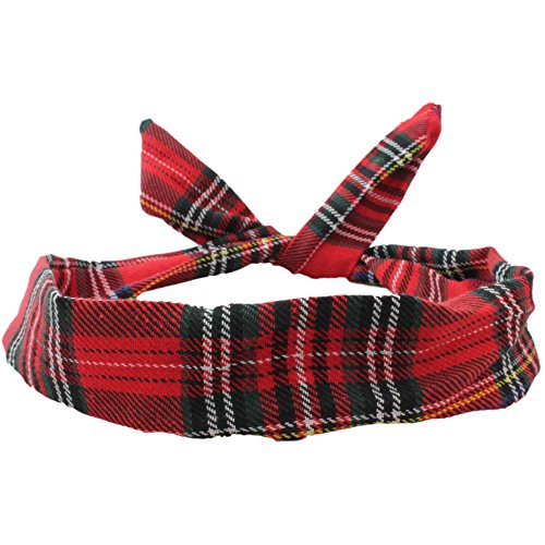 Wire Headband Retro Wired Head Scarf Rockabilly Wire Hair Band Head Wrap Vintage Tartan Red by Cherry-on-Top