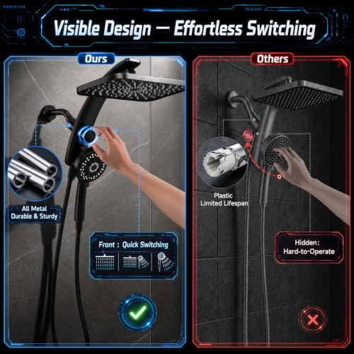 Image of Veken 12 inch Rain Shower Head with Handheld,High Pressure Power Wash,Magnetic