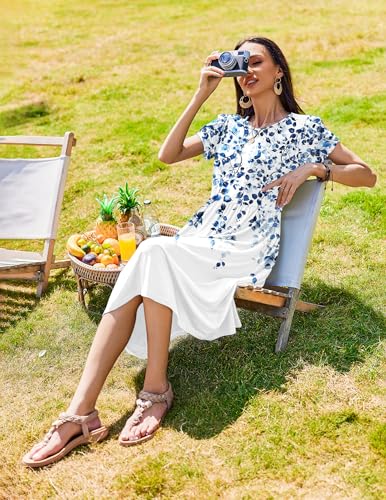 Image of Zeagoo Womens Summer Dresses Casual Aline Midi Dress Short Sleeve Floral Tshirt Dress Flowy Beach Sundresses with Pockets