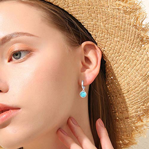Turquoise Small Hoops Earrings, 925 Sterling Silver Round Shape Huggie Hypoallergenic for Sensitive Ears, Turquoise Jewelry for Women Mom Wife Girlfriend with Box3