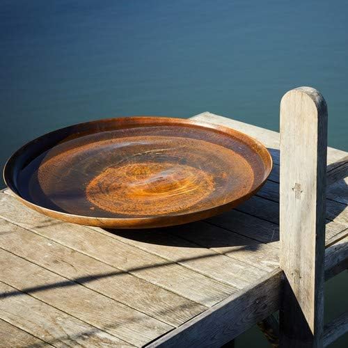 Round Wood Corten Steel Curved Water Bowl - 1000mm Diameter x 180mm High