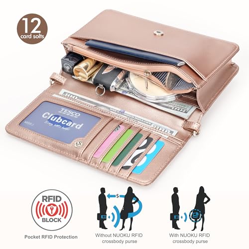 Image of nuoku Women Small Crossbody Bag Cellphone Purse Wallet with RFID Card Slots 2 Straps Wristlet