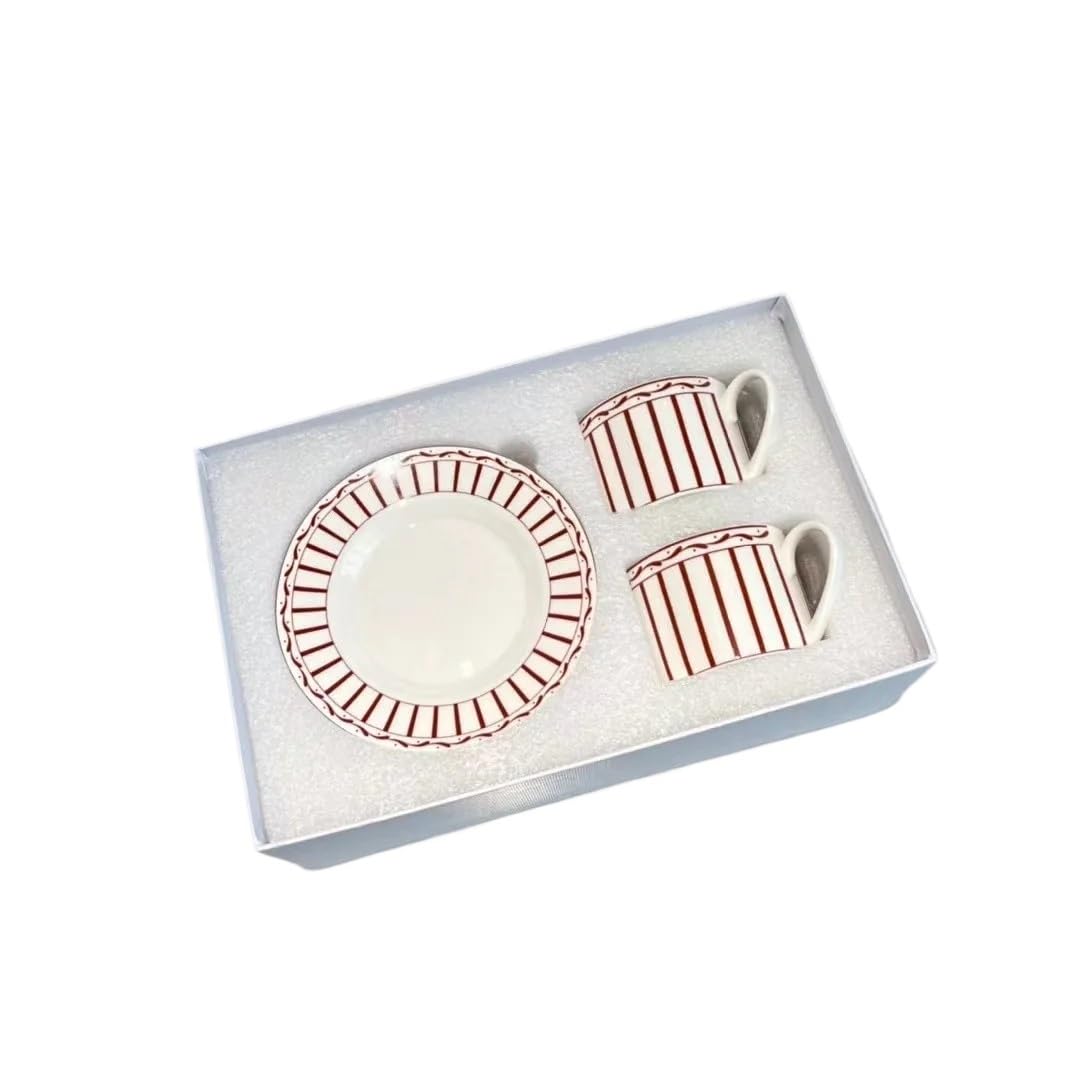 MUZIT Keramikbecher, Paar Keramik Tasse 2 Sets Knochenkaffeetasse und Untertasse 2 Tassen 2 Untertassen Nachmittag Tee Kaffee Set(Red)