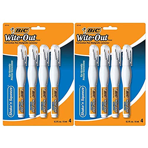 Wite-Out Shake 'n Squeeze Correction Pen, 8 ml, White, 4/Pack (WOSQPP418)- 2 Pack