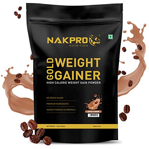 NAKPRO GOLD WEIGHT GAINER | High Carbs & High Calorie | 12g Protein, 80g Carbs | Added Vitamins, Minerals & Digestive Enzymes | Easy Mixing, Easy Digesting Weight Gainer Powder For Men & Women | 1 Kg For Rs. 421 @ 70% off