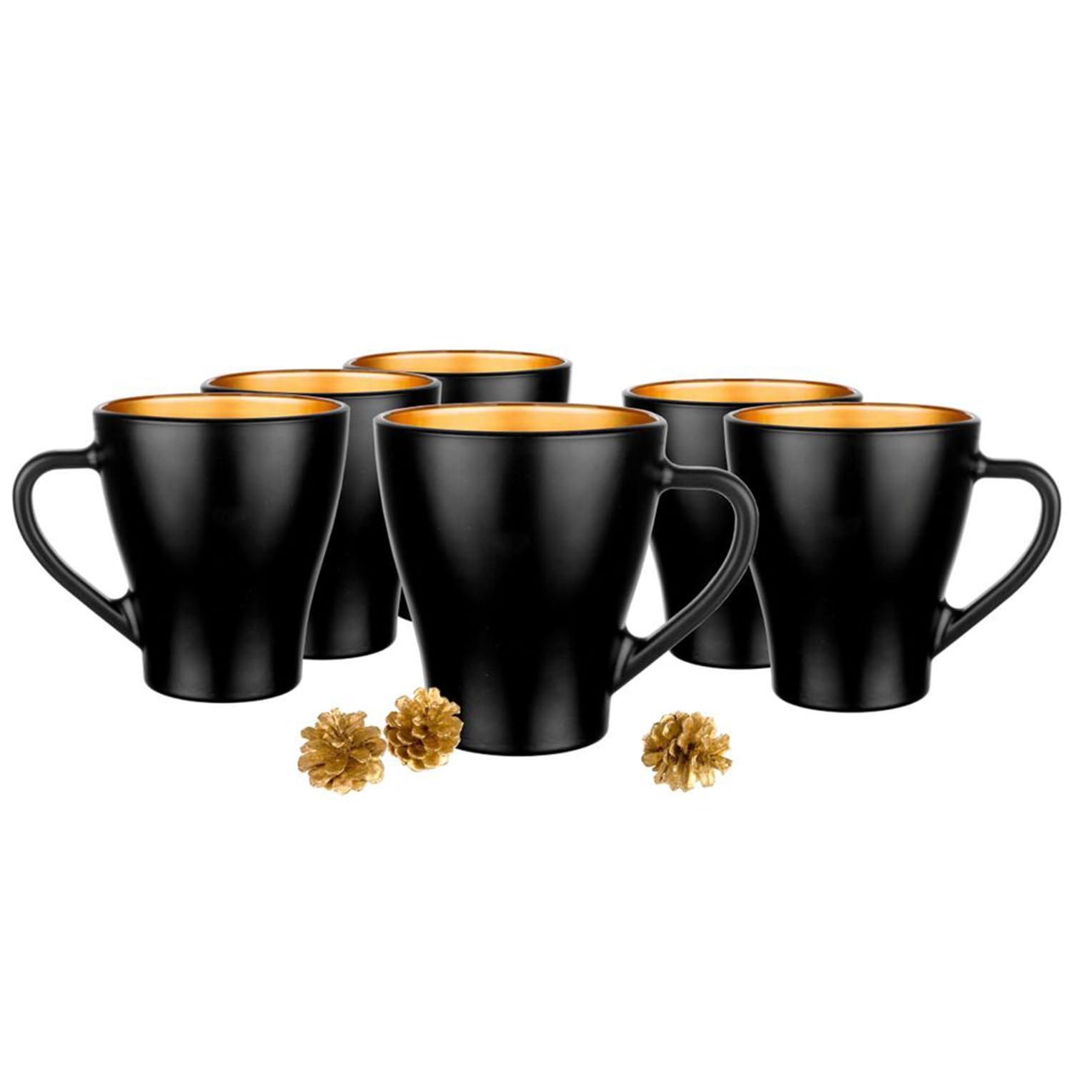 Glasmark KROSNO 1992 Hugo Kaffeegläser-Set 4-teilig Cappuccino Eiskaffee Gläser Becher Spülmaschinenfest Schwarz Gold 6x360 ml